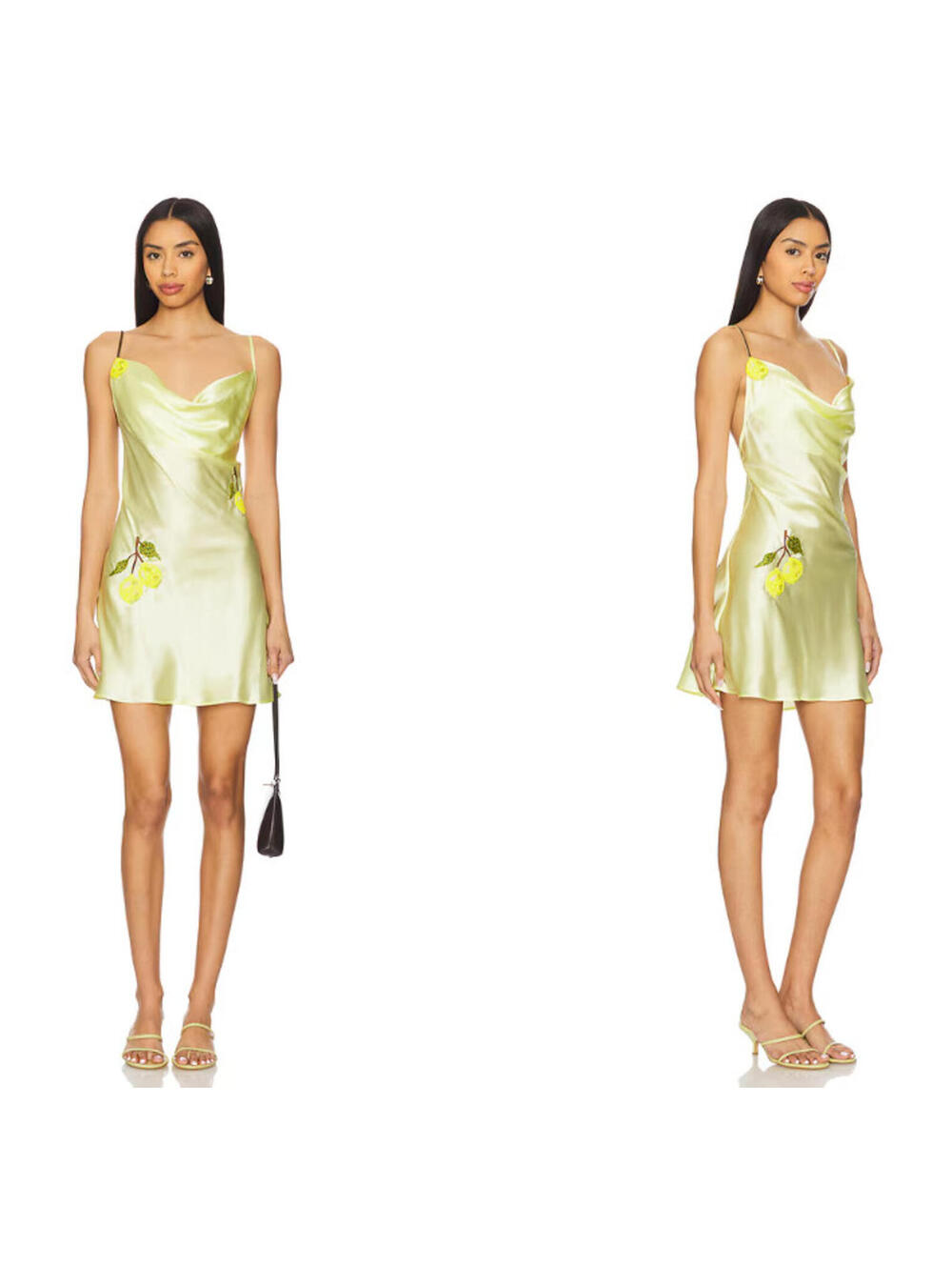 Leslie Amon Galli Mini Dress Satin Embellished yellow lemon Party Resort S $546